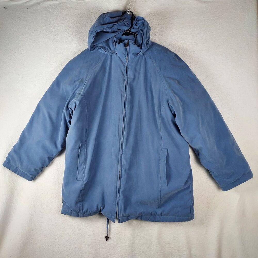 London Fog Women’s XL Blue Hooded Down Coat Jacket 80/20 Down Filled Faux Suede